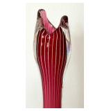 Pair of Beautiful Orrefors Sweden Zebra Red White W. Johansson Scandinavian Glass Art Vases