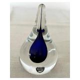Vintage Orrefors Intermezzo Blue Art Glass Teardrop Paperweight