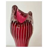 Pair of Beautiful Orrefors Sweden Zebra Red White W. Johansson Scandinavian Glass Art Vases