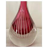 Pair of Beautiful Orrefors Sweden Zebra Red White W. Johansson Scandinavian Glass Art Vases