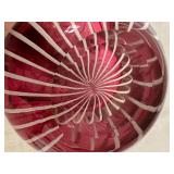 Pair of Beautiful Orrefors Sweden Zebra Red White W. Johansson Scandinavian Glass Art Vases