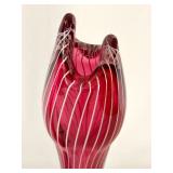 Pair of Beautiful Orrefors Sweden Zebra Red White W. Johansson Scandinavian Glass Art Vases