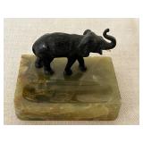 Vintage Desk Tray with Bronze Elephant Figurine
