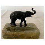 Vintage Desk Tray with Bronze Elephant Figurine