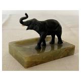 Vintage Desk Tray with Bronze Elephant Figurine