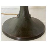 Antique Handel Teroca Filigree Panel Slag Glass Lamp with Bronze Base