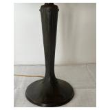 Antique Handel Teroca Filigree Panel Slag Glass Lamp with Bronze Base