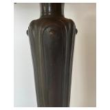 Antique Handel Teroca Filigree Panel Slag Glass Lamp with Bronze Base