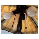 Antique Handel Teroca Filigree Panel Slag Glass Lamp with Bronze Base