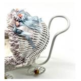 Vintage Dollhouse Barbara J. Rumeli Wicker Baby Carriage and Miniature Doll