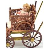 Vintage Artisan Barbara J. Rumeli Wicker Baby Carriage and Miniature Doll