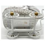 Vintage Dollhouse Barbara J. Rumeli Wicker Baby Carriage and Miniature Doll