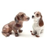 Peter Jens Dahl Dachshund Figurine No. 1131 & Bing and Grøndahl Basset Hound Figurine No. 2542
