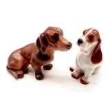 Peter Jens Dahl Dachshund Figurine No. 1131 & Bing and Grøndahl Basset Hound Figurine No. 2542