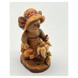 Miniature Anri Sarah Kay Green Thumb Koala Bear Watering Sunflower Wood Carved Figurine