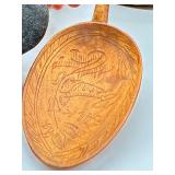 Antique Swedish Wooden Bowl, Carved Shoe, Gnome and Wooden Spoons