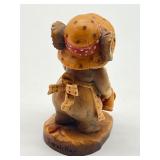 Miniature Anri Sarah Kay Green Thumb Koala Bear Watering Sunflower Wood Carved Figurine