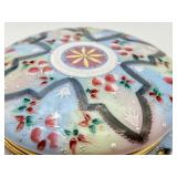 Antique Ornate Porcelain Hand Painted Dresser Jar with Brass Stand