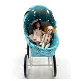 Miniature Dollhouse Stroller and Dolls