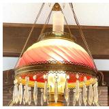Antique Cranberry Swirl Satin Victorian Hanging Light Fixture
