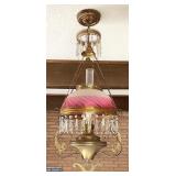 Antique Cranberry Swirl Satin Victorian Hanging Light Fixture