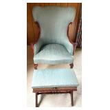 Antique Upholstered Chair with Antique Eastlake Slipper Bench