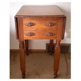 Antique Victorian Walnut Drop Leaf Sewing Table on Casters