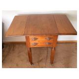 Antique Victorian Walnut Drop Leaf Sewing Table on Casters