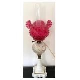 Vintage Cranberry Hobnail Hurricane Lamp