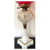 Vintage Cranberry Hobnail Hurricane Lamp
