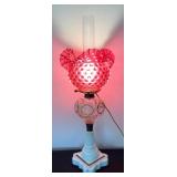 Vintage Cranberry Hobnail Hurricane Lamp