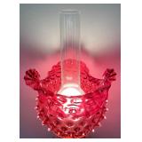 Vintage Cranberry Hobnail Hurricane Lamp