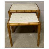 Two Vintage Faux Bamboo Marble Top Nesting Tables