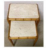 Two Vintage Faux Bamboo Marble Top Nesting Tables