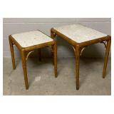 Two Vintage Faux Bamboo Marble Top Nesting Tables