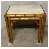 Two Vintage Faux Bamboo Marble Top Nesting Tables