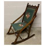 Antique Victorian Walnut Folding Chair with Needlepoint Seat and Back