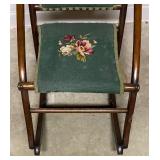 Antique Victorian Walnut Folding Chair with Needlepoint Seat and Back