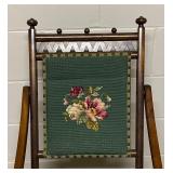 Antique Victorian Walnut Folding Chair with Needlepoint Seat and Back