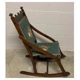 Antique Victorian Walnut Folding Chair with Needlepoint Seat and Back