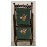 Antique Victorian Walnut Folding Chair with Needlepoint Seat and Back