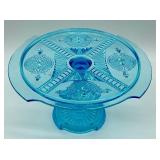 Antique Blue Medallion Hearts and Spades Pedestal Cake Plate
