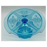 Antique Blue Medallion Hearts and Spades Pedestal Cake Plate