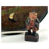 Antique Swedish Painted Plate and Miniature Wooden Carved Figurine