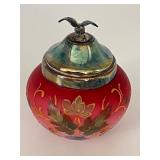 Antique Victorian Satin glass Jar with Bird Figurine Lid