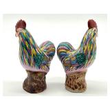 Pair of Vintage Chinese Rooster Figurines