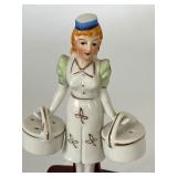 Vintage Sarsaparilla Novelty Porcelain Hat Box Lady Salt and Pepper Figurine