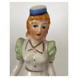 Vintage Sarsaparilla Novelty Porcelain Hat Box Lady Salt and Pepper Figurine