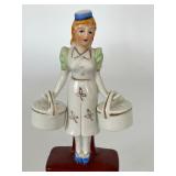 Vintage Sarsaparilla Novelty Porcelain Hat Box Lady Salt and Pepper Figurine