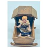 Vintage Dollhouse Miniature Cradle and Doll